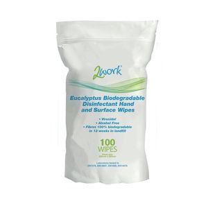 2Work Biodegrad Eucalypt Wipes Pk100