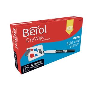 Berol D/Wipe Broad Marker Blk Pk12