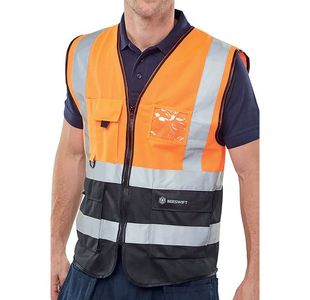 Hi Vis Exec Waistcoat Org/Blk L