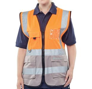 Hi Vis Exec Waistcoat Org/Grey M