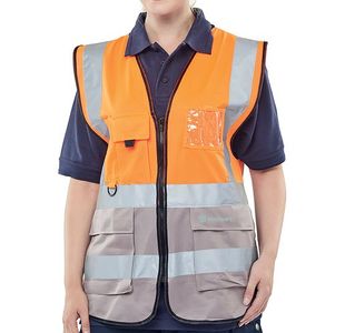 Hi Vis Exec Waistcoat Org/Grey 2Xl