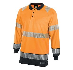 Hi Vis 2Tone L/S Polo Org/Blk 3Xl