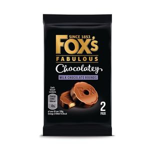 Foxs Chocolatey Rnd Bisc 2pk 32g P48