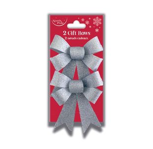 Eurowrap 2 Glitter Bows Silver Pk6