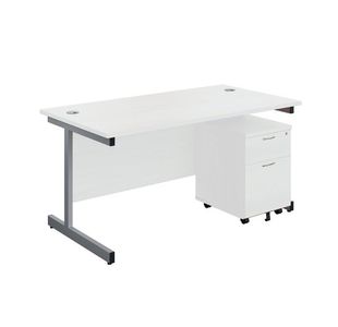 First Desk and 2 Drw Ped 1600 White