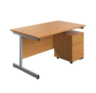 First Desk 3 Drw Ped 1600 N/Oak/Slv