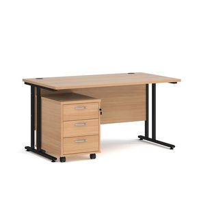 Maestro 25 desk 800mm with 3 drawer ped