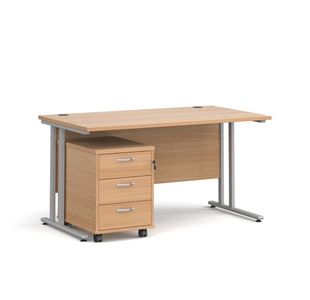 Maestro 25 desk 800mm with 3 drawer ped