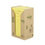 Post-it Recycled Notes 38x51mm 100 Sheets Cardboard Packaging Canary Yellow (Pack of 24) 653-1T