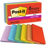 Post-It Super Sticky Notes 90 Sheets 76x127mm Playful Colours Assorted (Pack of 6) 655-6SS-PLAY