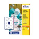 Avery Removable Labels Round 63.5mm Diameter 8 Per Sheet Wht (Pack of 200) L4852REV-25
