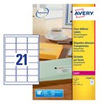 Avery Laser Address Labels 21 Per Sheet Clear (Pack of 525) L7560-25