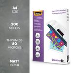Fellowes Enhance80 Laminating Pouch A4 160 Micron Total Thickness Matte (Pack of 100) 5452101