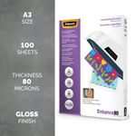 Fellowes Enhance80 Self Adhesive Laminating Pouch A3 160 Micron Total Gloss (Pack of 100) 5302302