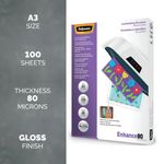 Fellowes Enhance80 Self Adhesive Laminating Pouch A3 160 Micron Total Gloss (Pack of 100) 5302302