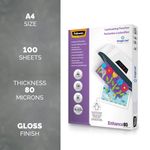 Fellowes Laminating Pouch A4 160 Micron Total Thickness Gloss (Pack of 100) 5306101