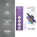 Fellowes Laminating Pouches 160 Micron Total Thickness Gloss A4 (Pack of 500) 100142462