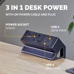 Fellowes Power Desk Type G UK/IE 1 Socket 1 USB-A + 1 USB-C Port Black 100136980