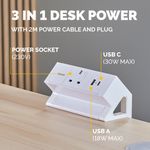 Fellowes Power Desk Type G UK/IE 1 Socket 1 USB-A + 1 USB-C Port White 100137171