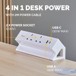 Fellowes Power Desk 2 Type G UK/IE 2 Sockets 1 USB-A + 1 USB-C Port White 100137181