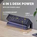 Fellowes Power Desk 2 Type G UK/IE 2 Sockets 1 USB-A + 1 USB-C Port Black 100136987