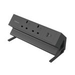 Fellowes Power Desk 2 Type G UK/IE 2 Sockets 1 USB-A + 1 USB-C Port Black 100136987