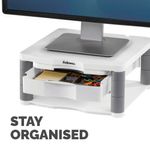 Fellowes Premium Monitor Stand Plus with Storage Drawer and Built In Copyholder White 9171302