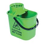 2Work Plastic Mop Bucket with Wringer 15 Litre Green CNT00066
