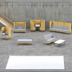 Decco lounge chair with black metal frame - faux brown leather