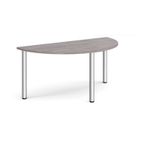 Semi circular chrome radial leg meeting table 1600mm x 800mm - grey oak