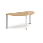 Semi circular silver radial leg meeting table 1600mm x 800mm - oak