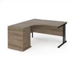 Maestro 25 left hand ergonomic desk 1400mm with black cantilever frame and desk high pedestal - Nebraska Oak