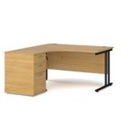 Maestro 25 left hand ergonomic desk 1400mm with black cantilever frame and desk high pedestal - oak