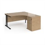 Maestro 25 right hand ergonomic desk 1400mm with black cantilever frame and desk high pedestal - Kendal Oak