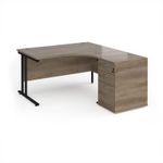 Maestro 25 right hand ergonomic desk 1400mm with black cantilever frame and desk high pedestal - Nebraska Oak