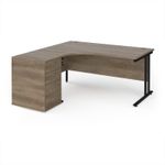 Maestro 25 left hand ergonomic desk 1600mm with black cantilever frame and desk high pedestal - Nebraska Oak