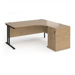 Maestro 25 right hand ergonomic desk 1600mm with black cantilever frame and desk high pedestal - Kendal Oak