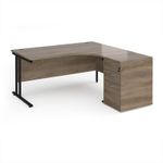 Maestro 25 right hand ergonomic desk 1600mm with black cantilever frame and desk high pedestal - Nebraska Oak