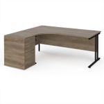 Maestro 25 left hand ergonomic desk 1800mm with black cantilever frame and desk high pedestal - Nebraska Oak