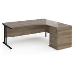 Maestro 25 right hand ergonomic desk 1800mm with black cantilever frame and desk high pedestal - Nebraska Oak