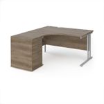 Maestro 25 left hand ergonomic desk 1400mm with silver cantilever frame and desk high pedestal - Nebraska Oak