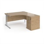 Maestro 25 right hand ergonomic desk 1400mm with silver cantilever frame and desk high pedestal - Kendal Oak