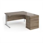 Maestro 25 right hand ergonomic desk 1400mm with silver cantilever frame and desk high pedestal - Nebraska Oak