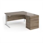 Maestro 25 right hand ergonomic desk 1400mm with white cantilever frame and desk high pedestal - Nebraska Oak