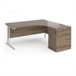 Maestro 25 right hand ergonomic desk 1600mm with white cantilever frame and desk high pedestal - Nebraska Oak