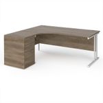 Maestro 25 left hand ergonomic desk 1800mm with white cantilever frame and desk high pedestal - Nebraska Oak