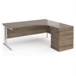 Maestro 25 right hand ergonomic desk 1800mm with white cantilever frame and desk high pedestal - Nebraska Oak