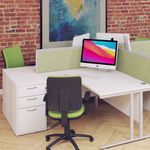 Maestro 25 right hand ergonomic desk 1800mm with white cantilever frame and desk high pedestal - Nebraska Oak