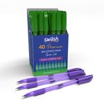 Swash Triangular Ballpoint Pens with Rubber Grip 40 Green + 3 Purple (Pack of 43) BBT40GN