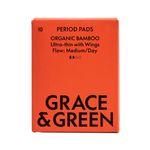 Grace and Green Organic Cotton Bamboo Medium Period Pads (Pack of 10) GGBAMDAY04